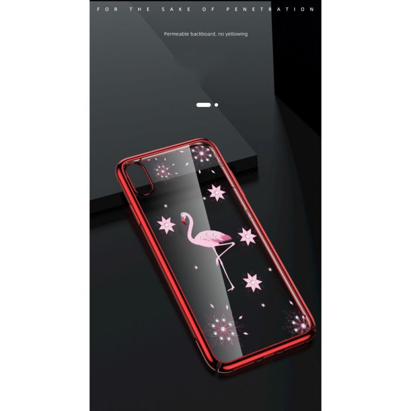 Coque iPhone Xs Max Sulada Diamants Flamant Rose