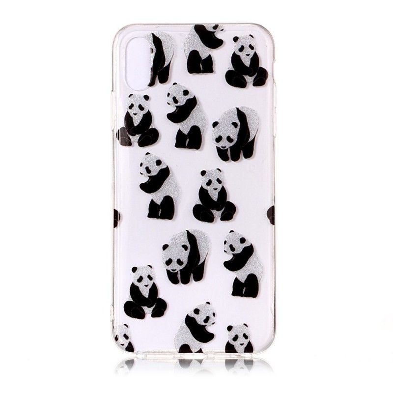 Coque iPhone Xs Transparente Pandas Paillettes