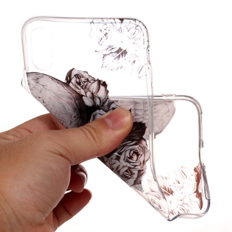 Coque iPhone Xs Transparente Tête De Mort Fleurie