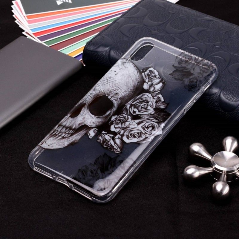 Coque iPhone Xs Transparente Tête De Mort Fleurie