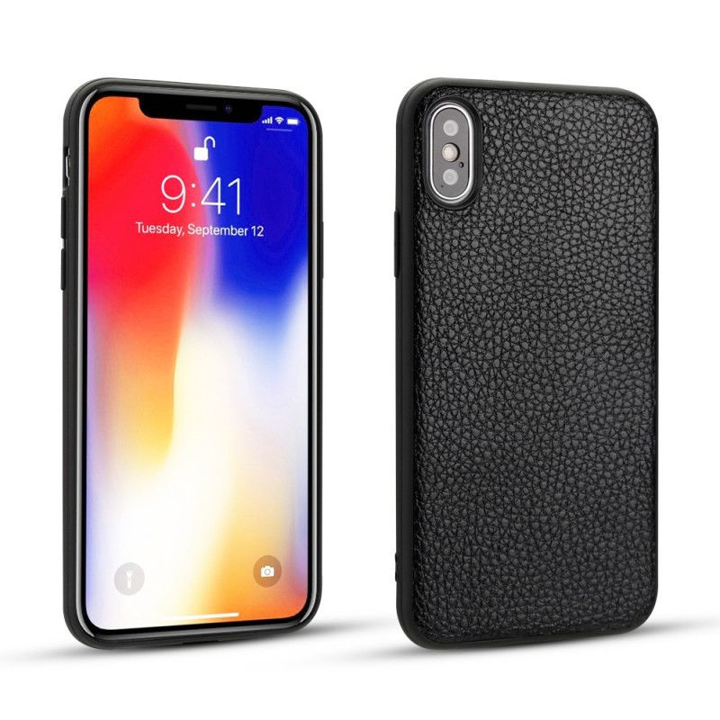 Coque iPhone Xs Véritable Cuir Litchi