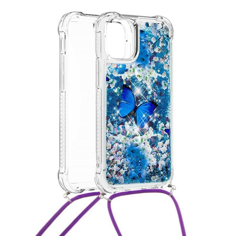 Coque Pour iPhone 13 Mini À Cordon Paillettes Papillons