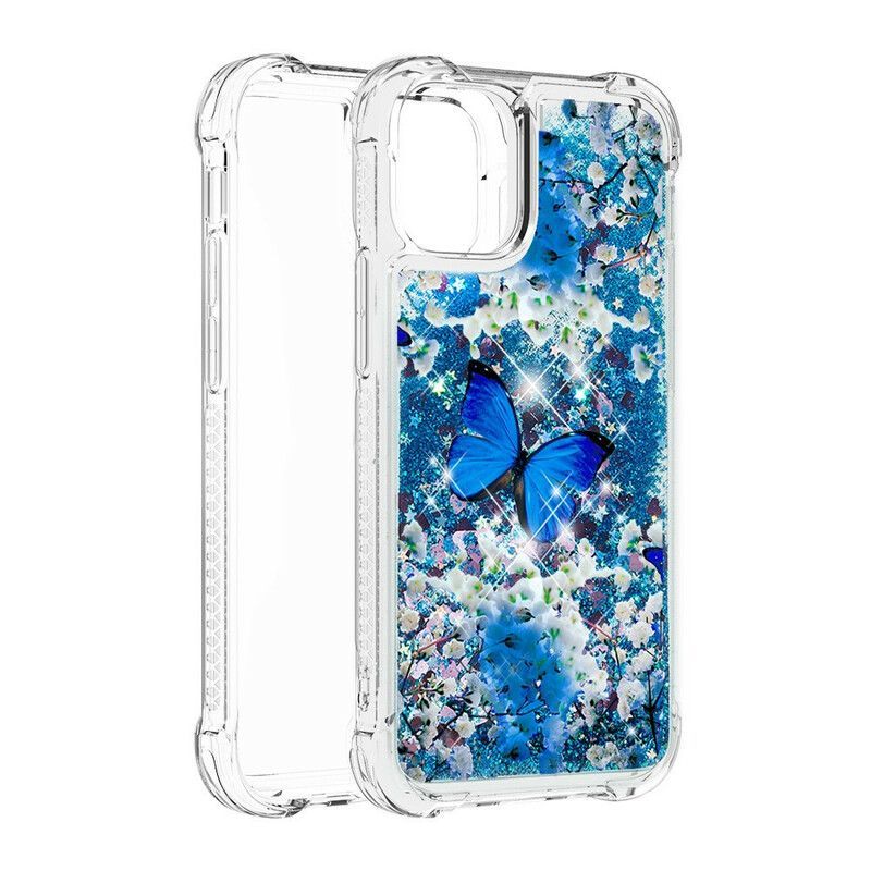 Coque Pour iPhone 13 Mini Papillons Bleus Paillettes