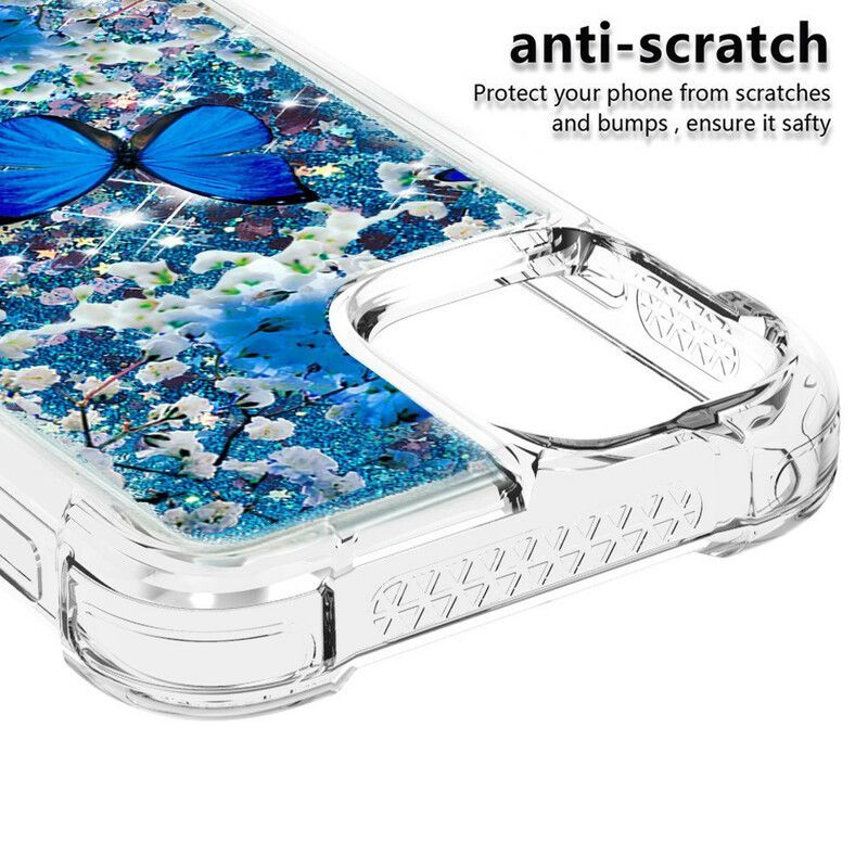 Coque Pour iPhone 13 Mini Papillons Bleus Paillettes