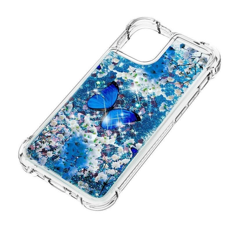 Coque Pour iPhone 13 Mini Papillons Bleus Paillettes