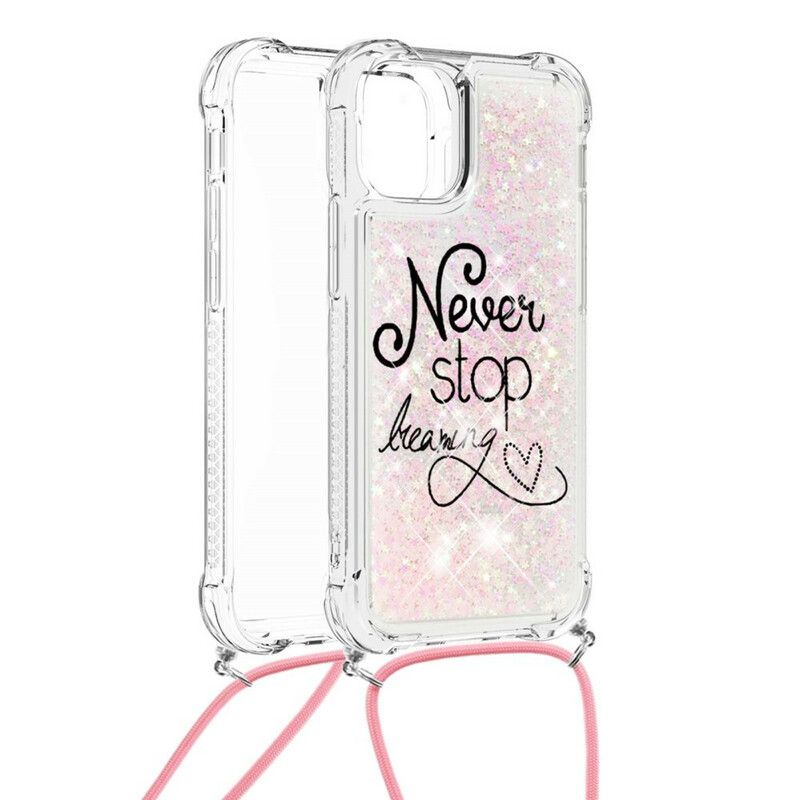 Coque Pour iPhone 13 Pro À Cordon Paillettes Never Stop