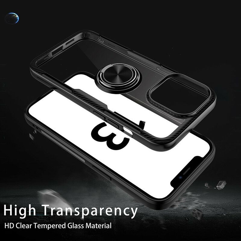 Coque Pour iPhone 13 Pro Fibre Carbone Anneau Métallique