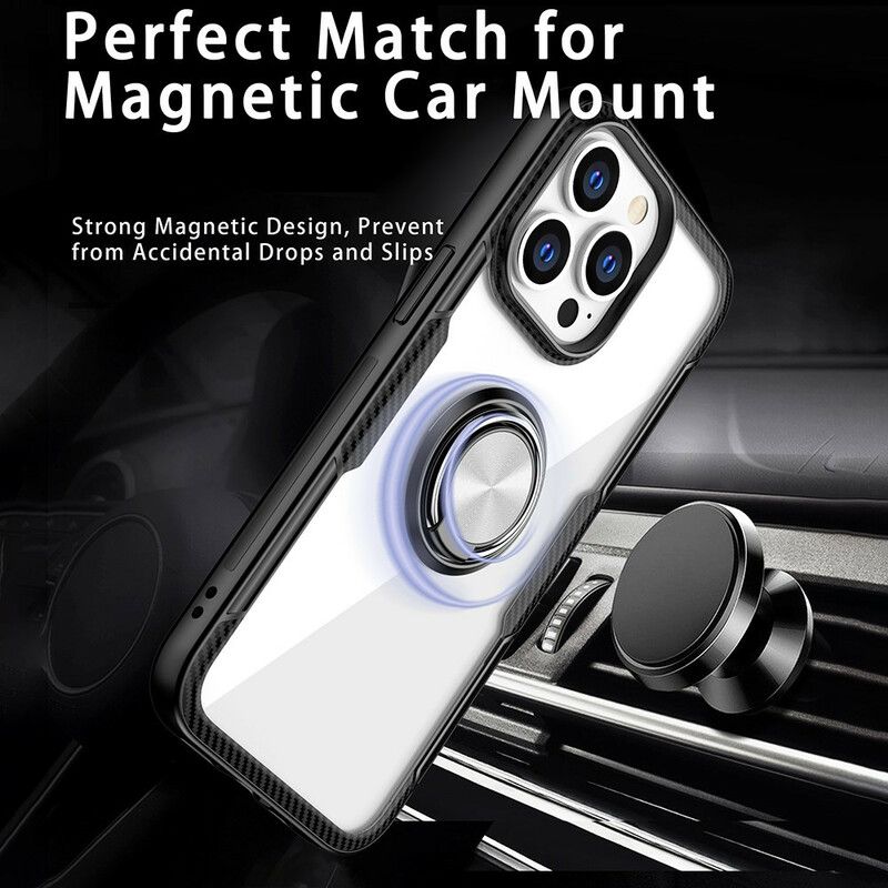 Coque Pour iPhone 13 Pro Fibre Carbone Anneau Métallique