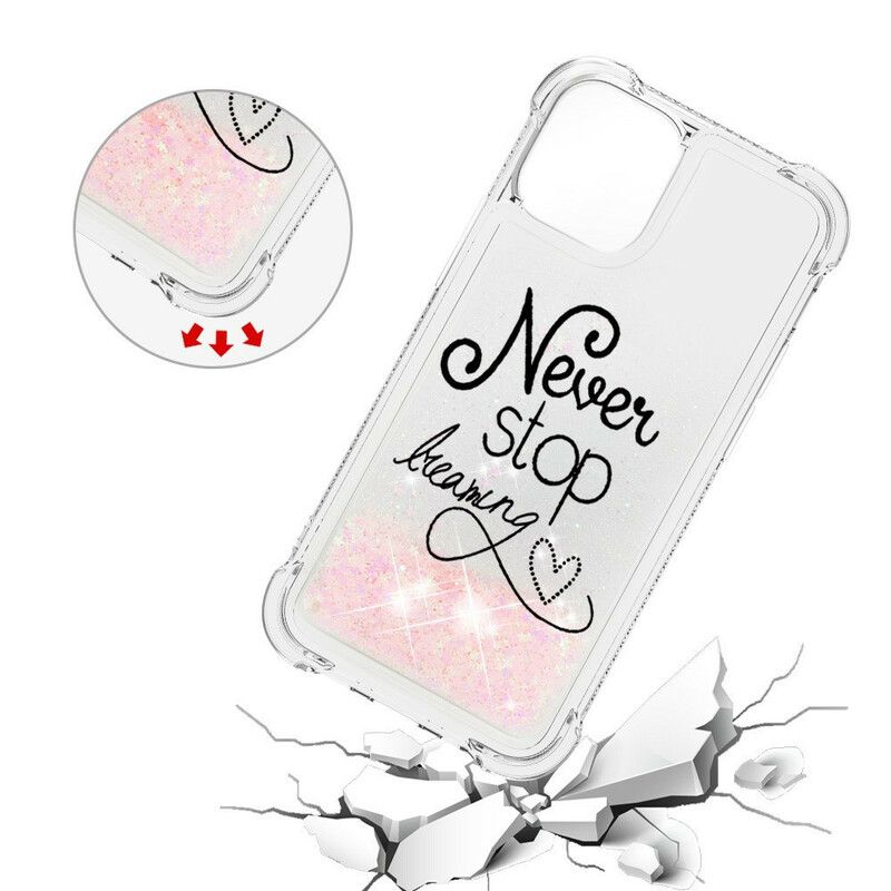 Coque Pour iPhone 13 Pro Max Never Stop Dreaming Paillettes