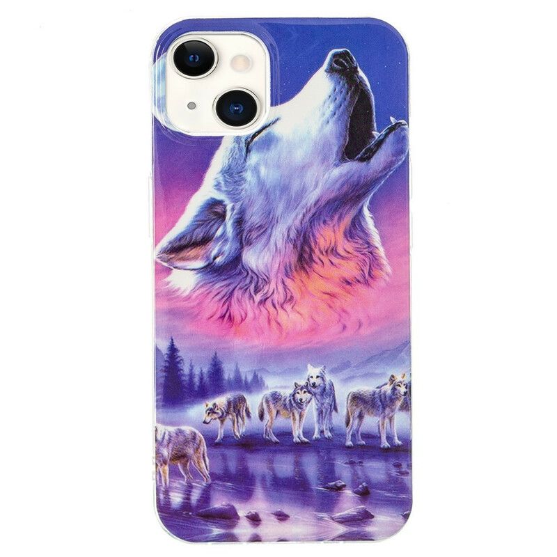 Coque Pour iPhone 13 Série Loup Fluorescente