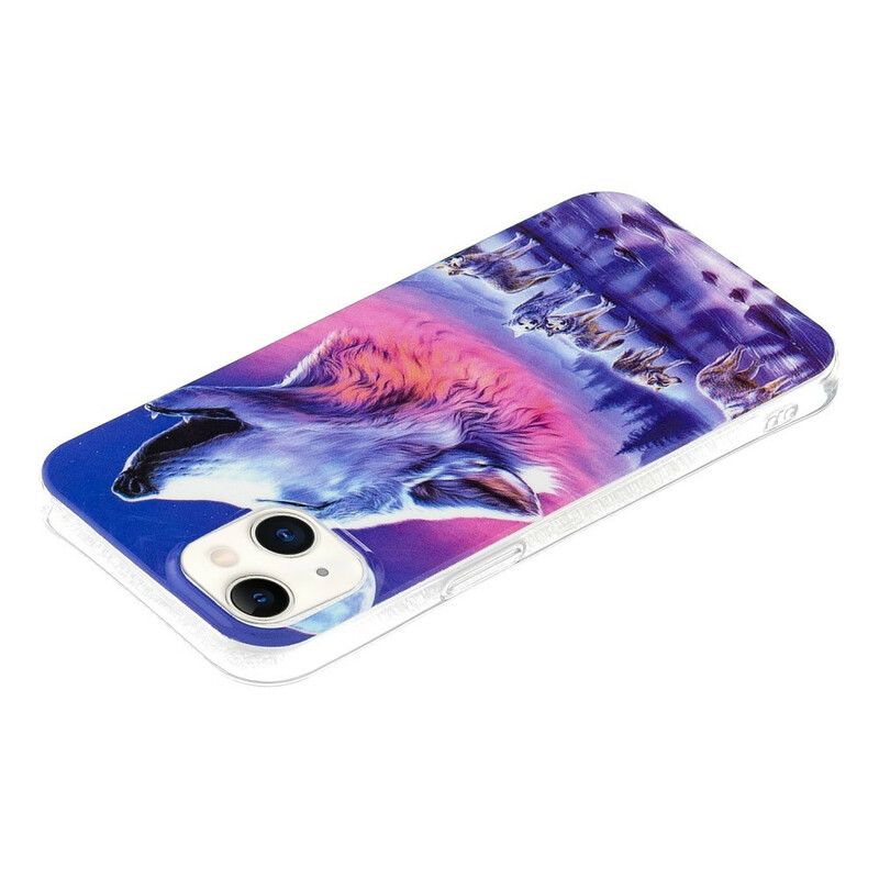 Coque Pour iPhone 13 Série Loup Fluorescente