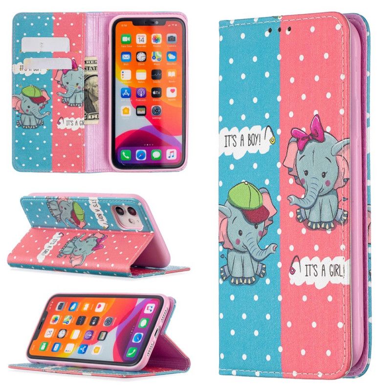 Flip Cover iPhone 11 Bébés Éléphants