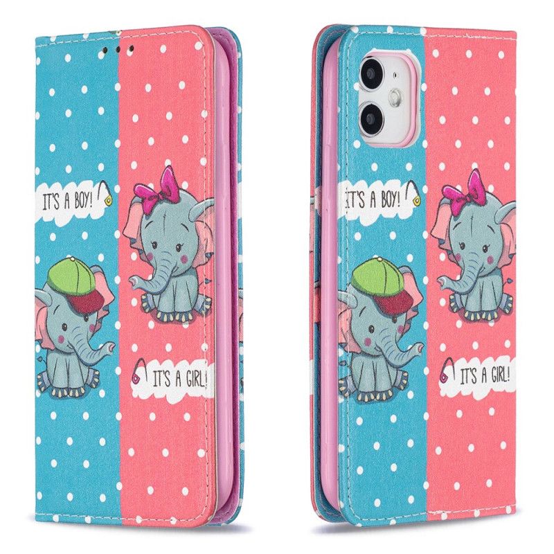 Flip Cover iPhone 11 Bébés Éléphants