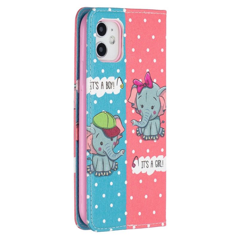 Flip Cover iPhone 11 Bébés Éléphants