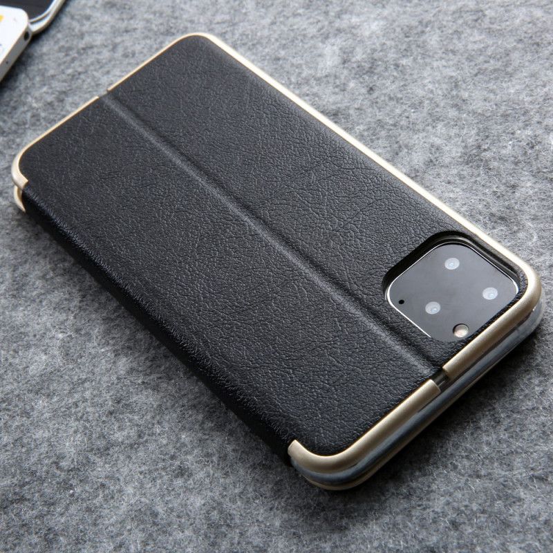 Flip Cover iPhone 11 Pro Simili Cuir Cmai2 Rebords Métallisés