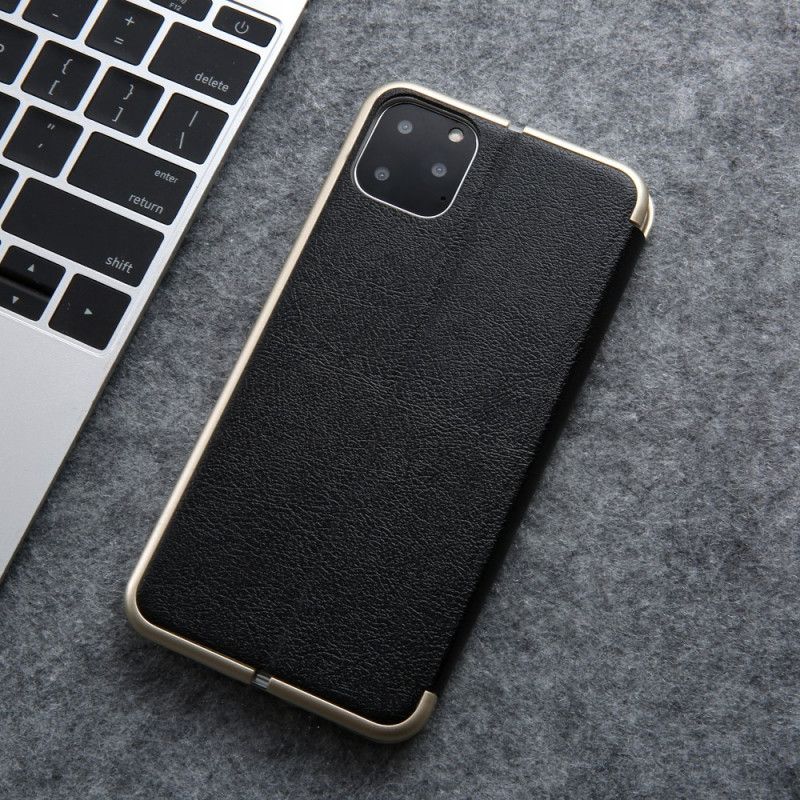 Flip Cover iPhone 11 Pro Simili Cuir Cmai2 Rebords Métallisés