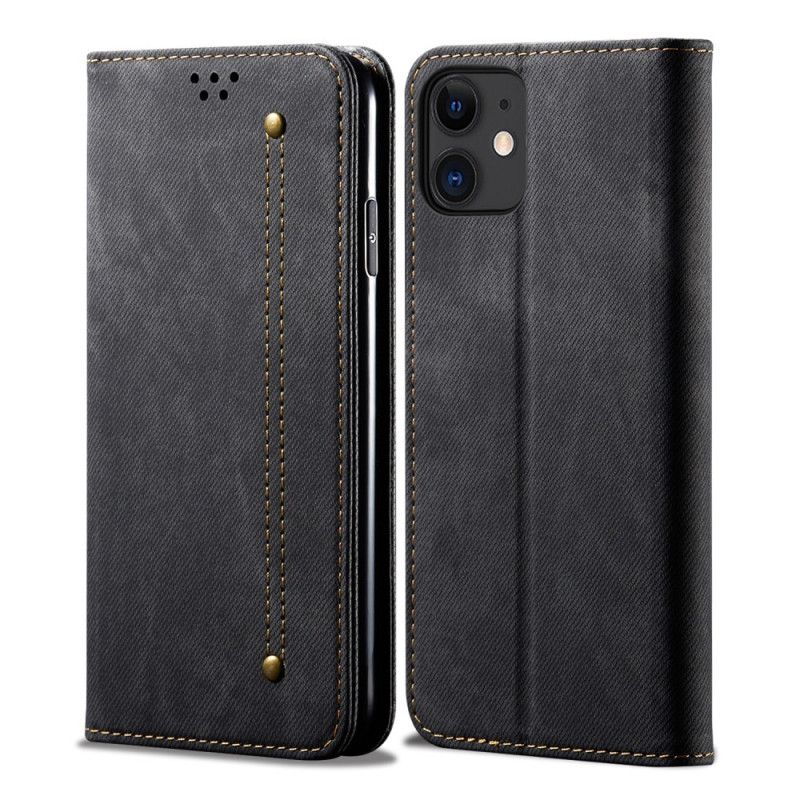 Flip Cover iPhone 12 Mini Simili Cuir Texture Jeans