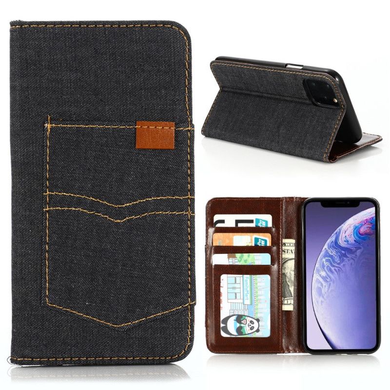 Flip Cover iPhone 12 Pro Max Jeans Poche Porte-carte Frontal