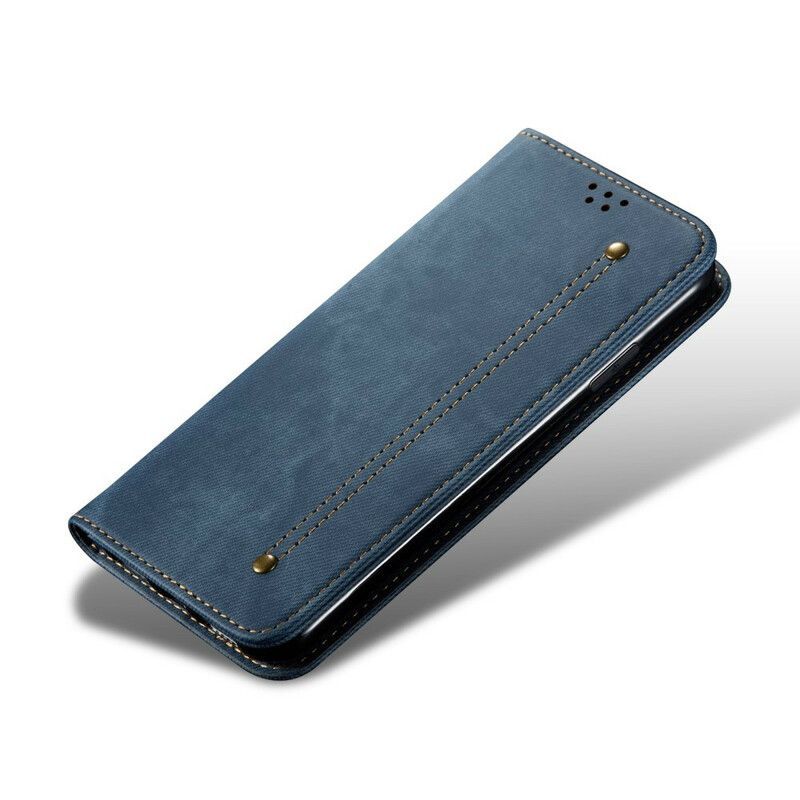 Flip Cover iPhone 13 Mini Simili Cuir Texture Jeans