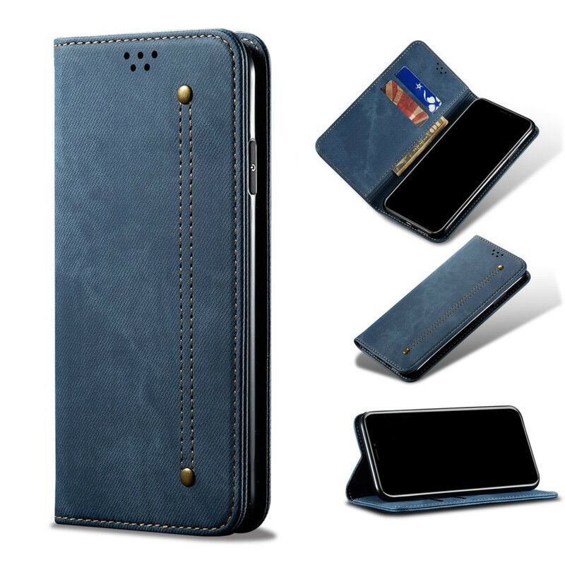 Flip Cover iPhone 13 Mini Simili Cuir Texture Jeans