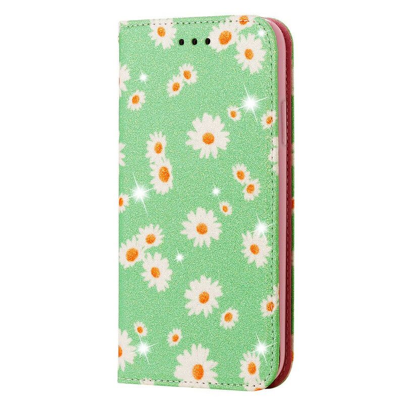 Flip Cover iPhone 13 Simili Cuir Marguerites