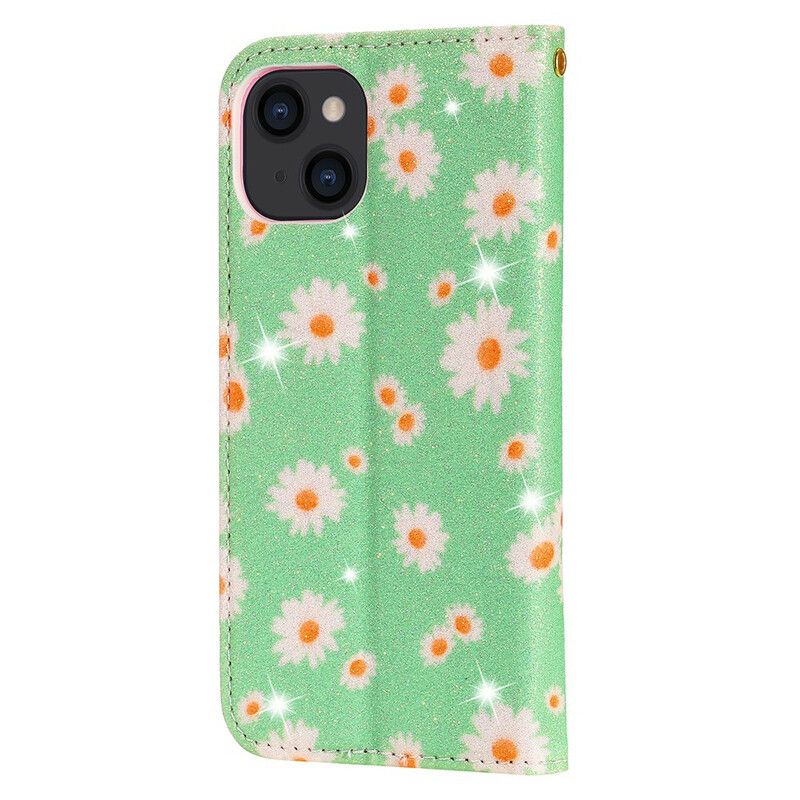 Flip Cover iPhone 13 Simili Cuir Marguerites