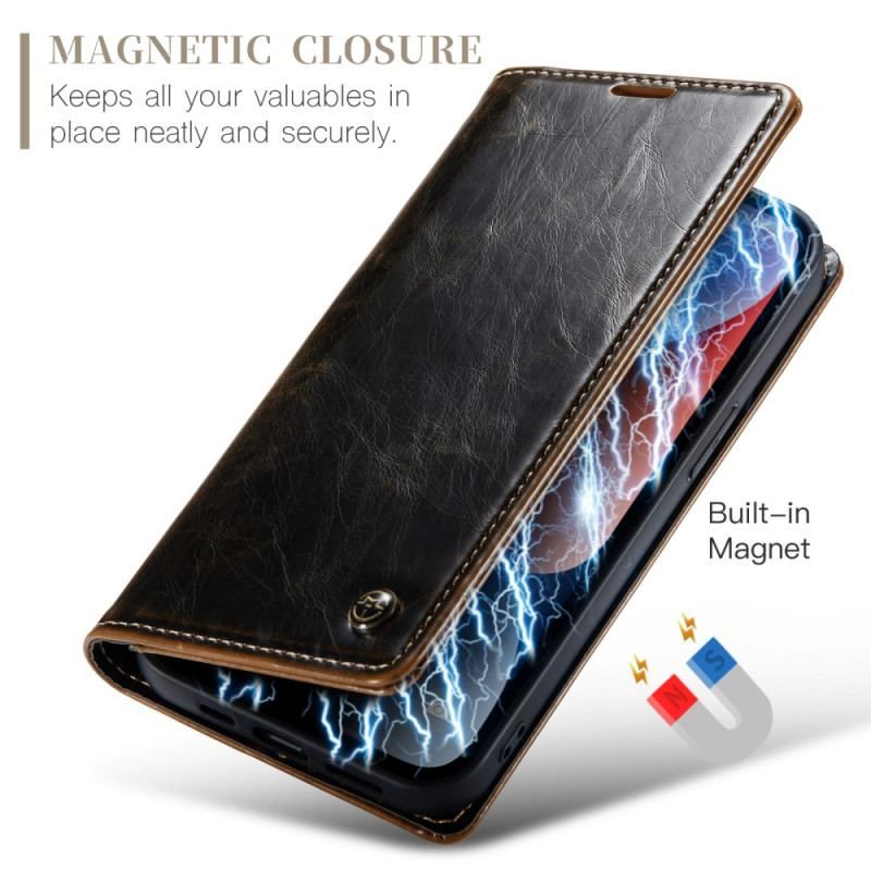 Flip Cover iPhone 15 Plus Simili Cuir Ciré CASEME