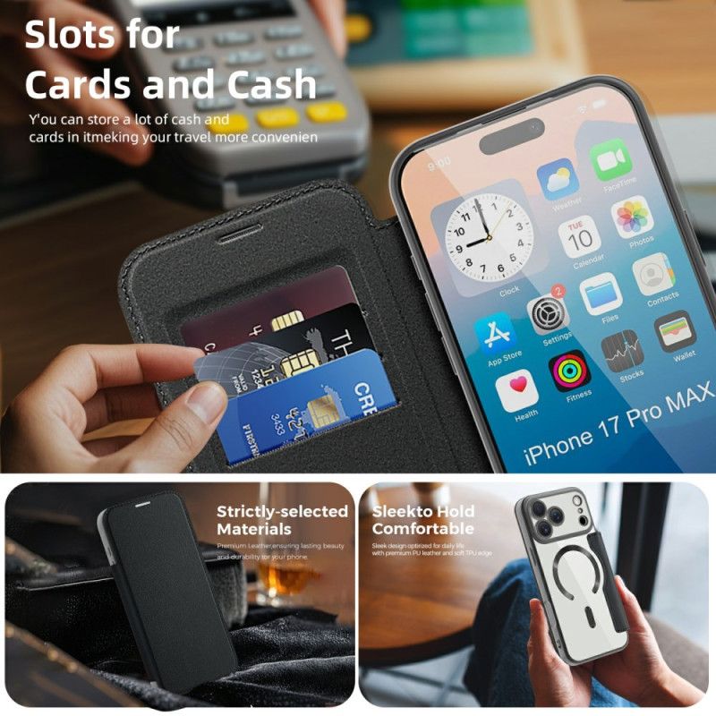Flip Cover iPhone 17 Pro Compatible MagSafe avec Blocage RFID
