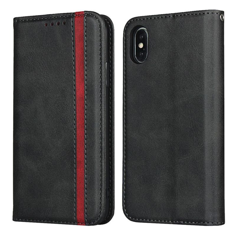 Flip Cover iPhone X / Xs Effet Cuir Bicolore Avec Lanière