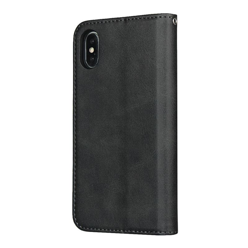 Flip Cover iPhone X / Xs Effet Cuir Bicolore Avec Lanière