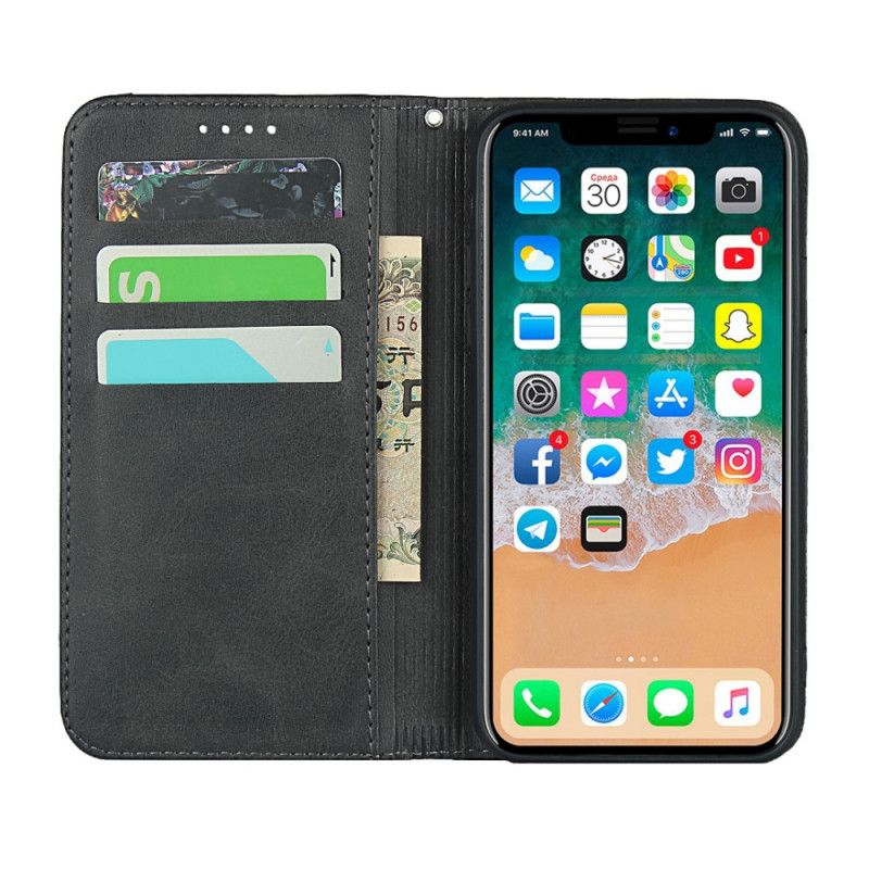 Flip Cover iPhone X / Xs Effet Cuir Bicolore Avec Lanière