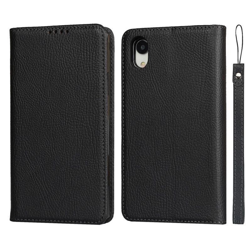 Flip Cover iPhone Xr Cuir Litchi Véritable Coque Détachable