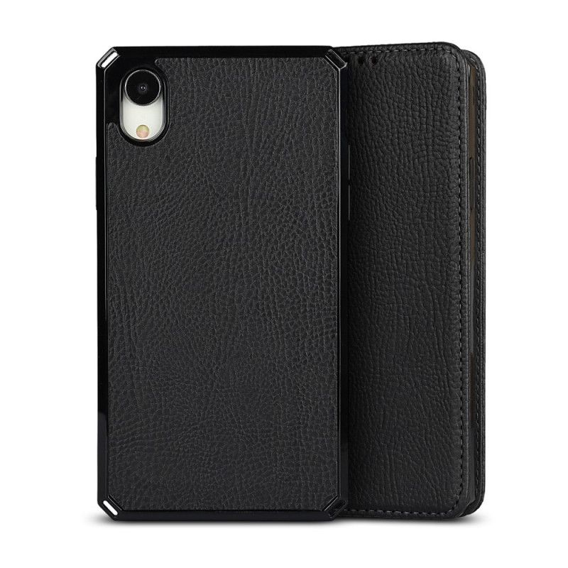 Flip Cover iPhone Xr Cuir Litchi Véritable Coque Détachable