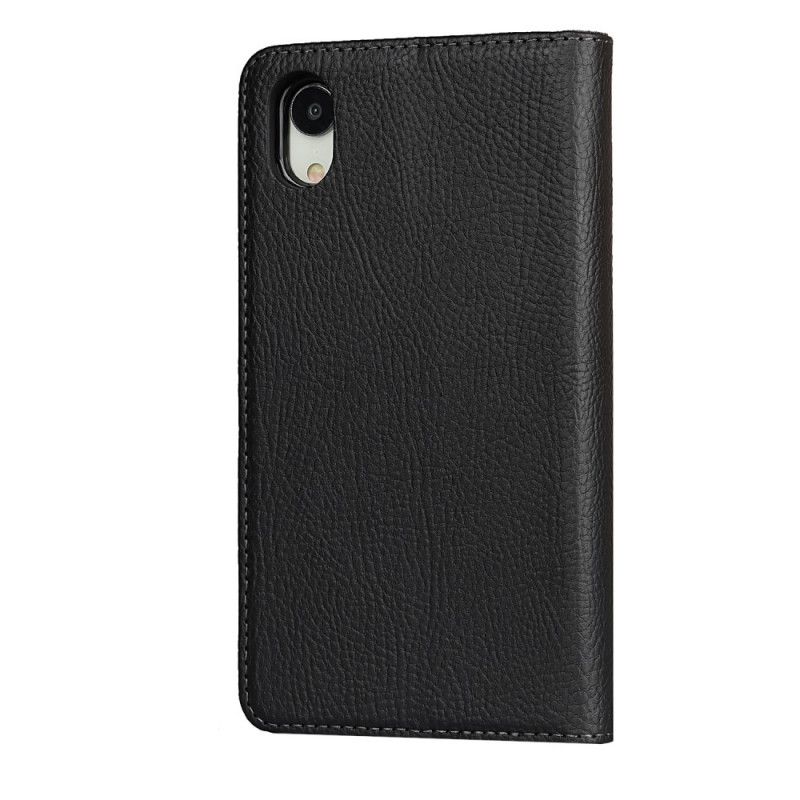 Flip Cover iPhone Xr Cuir Litchi Véritable Coque Détachable