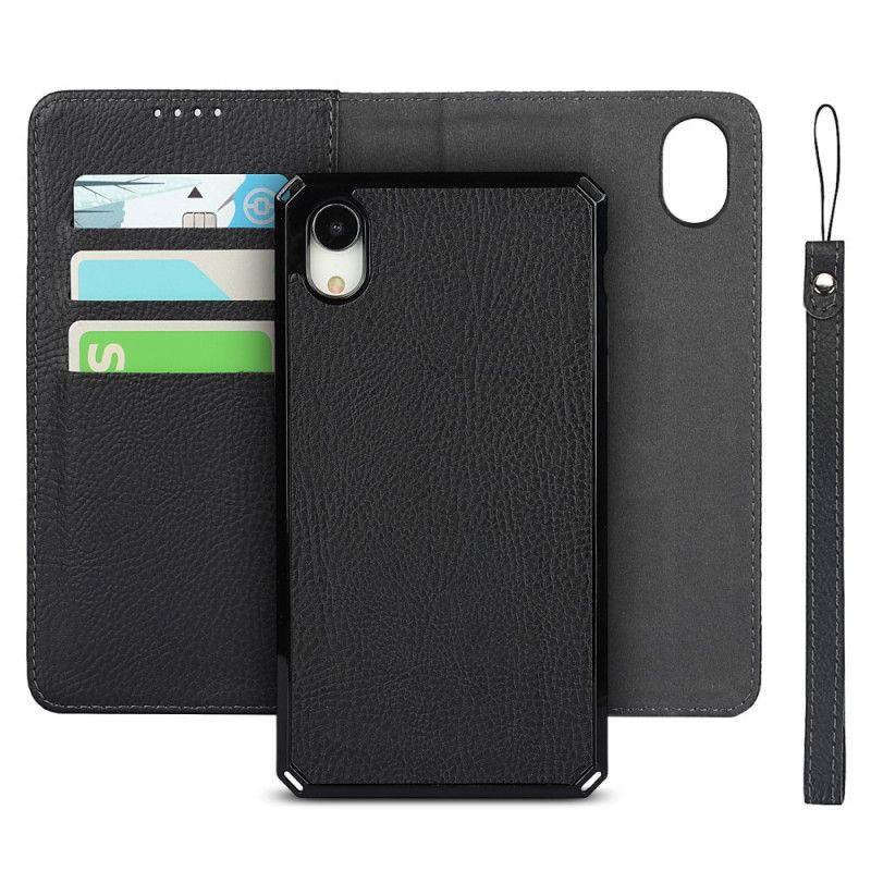 Flip Cover iPhone Xr Cuir Litchi Véritable Coque Détachable