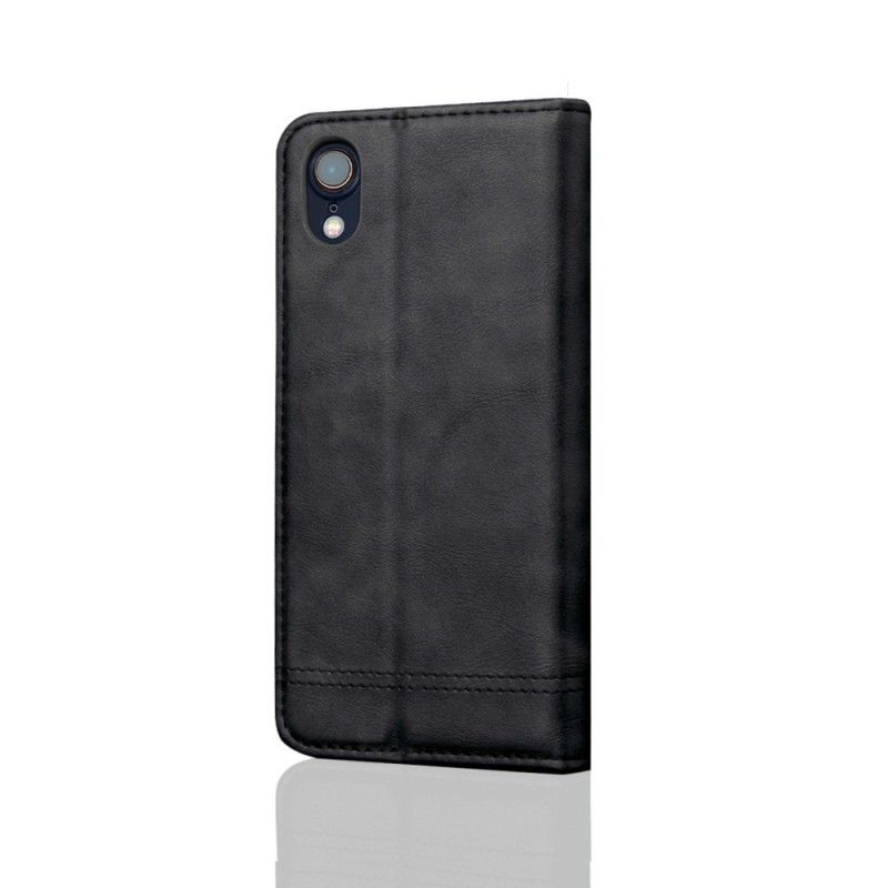 Flip Cover iPhone Xr Effet Cuir Coutures