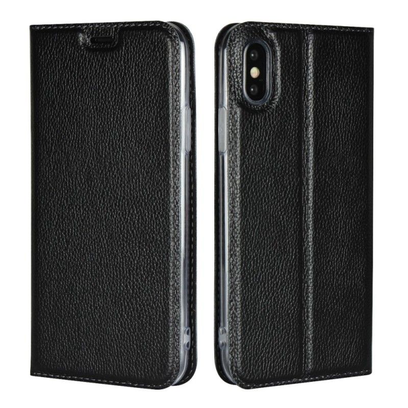 Flip Cover iPhone Xs Cuir Litchi