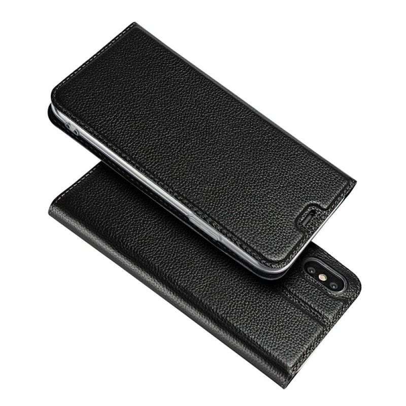 Flip Cover iPhone Xs Cuir Litchi