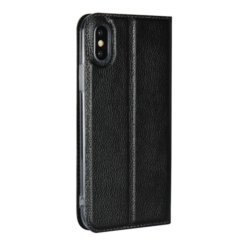 Flip Cover iPhone Xs Cuir Litchi