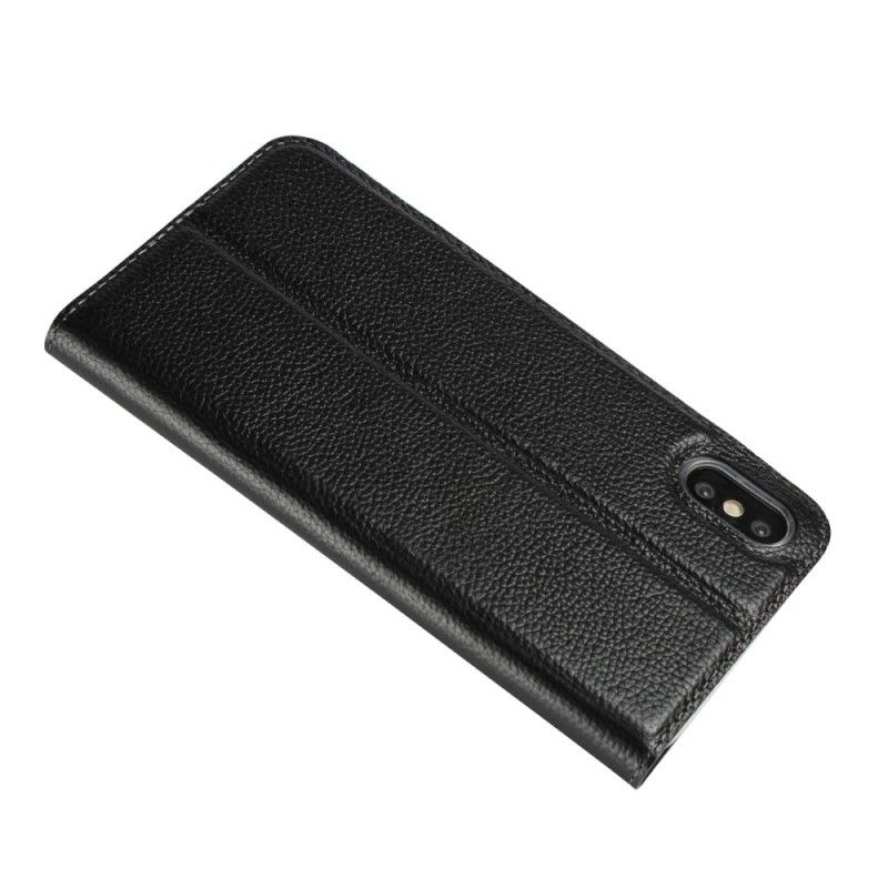 Flip Cover iPhone Xs Cuir Litchi