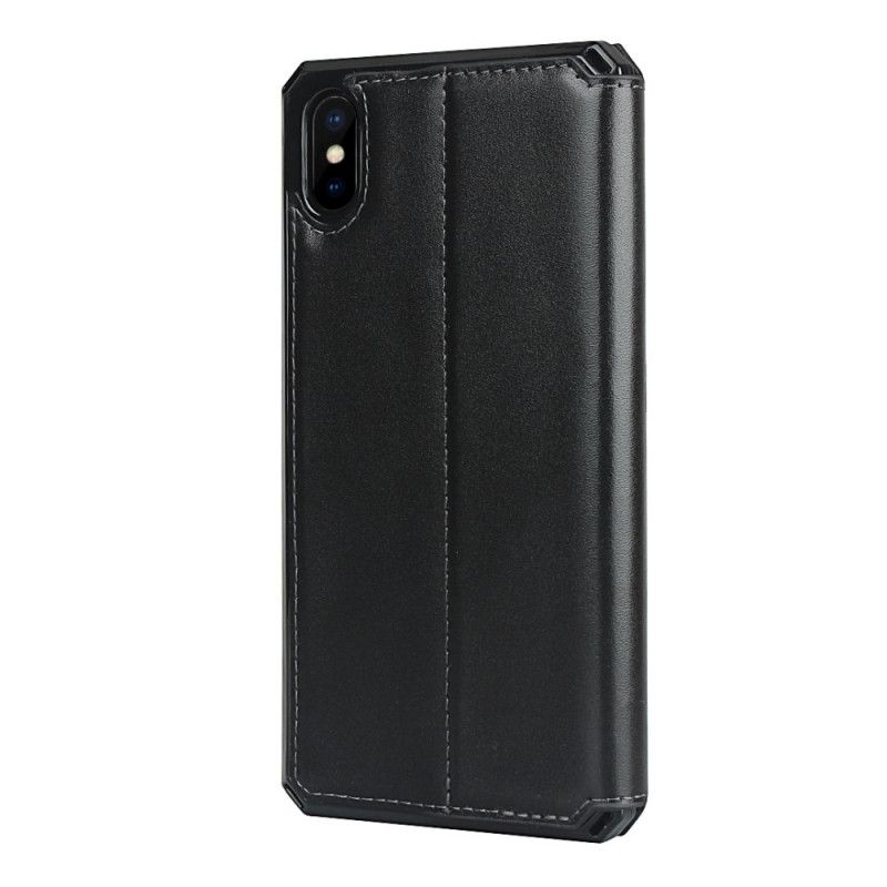 Flip Cover iPhone Xs Max Cuir Véritable À Lanière