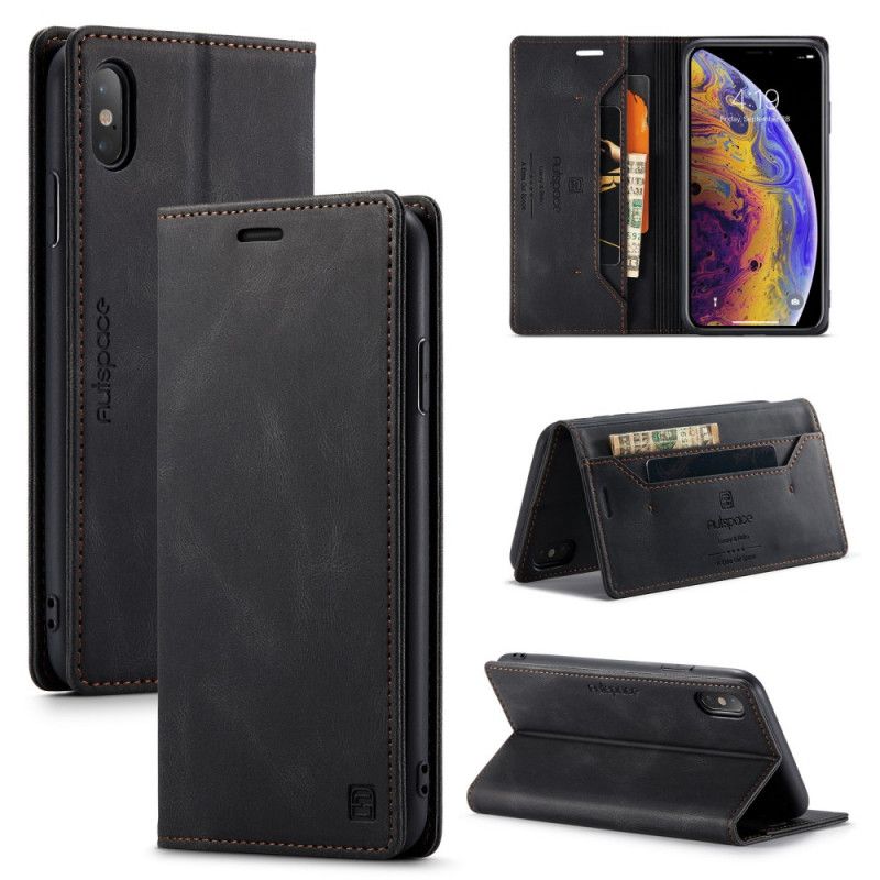 Flip Cover iPhone Xs Max Effet Cuir Technologie Rfid