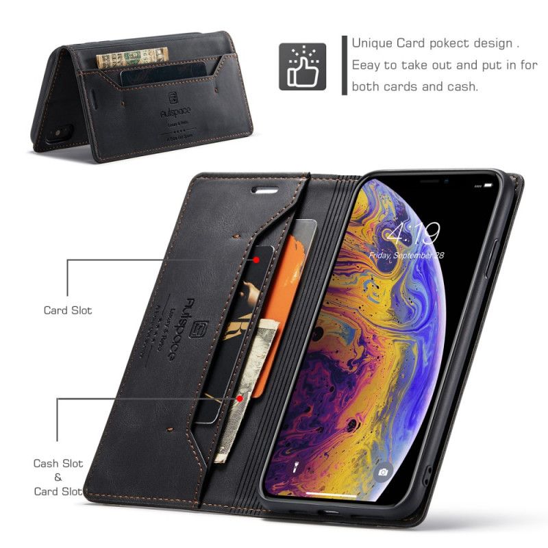 Flip Cover iPhone Xs Max Effet Cuir Technologie Rfid