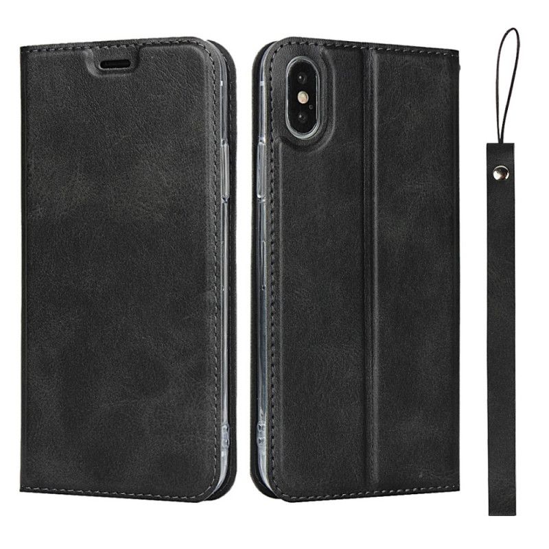 Flip Cover iPhone Xs / X Simili Cuir Avec Lanière