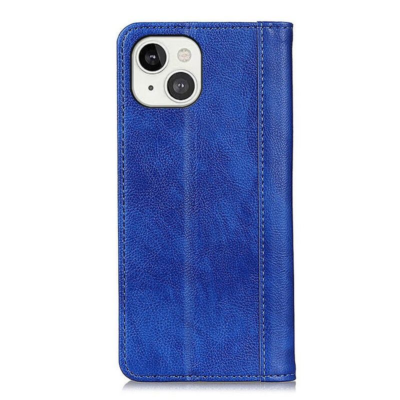 Flip Cover Pour iPhone 13 Cuir Litchi Fendu Élégance