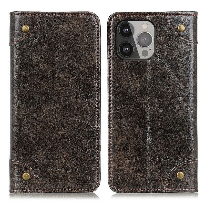 Flip Cover Pour iPhone 13 Pro Max Vintage Rivets