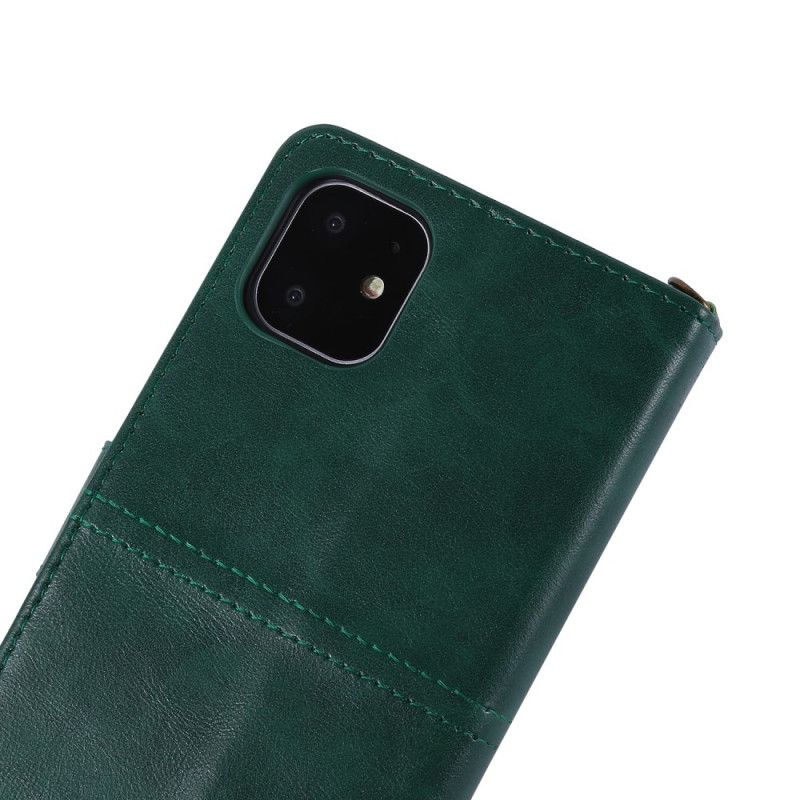 Housse iPhone 11 Effet Cuir Multi-cartes Avec Lanière