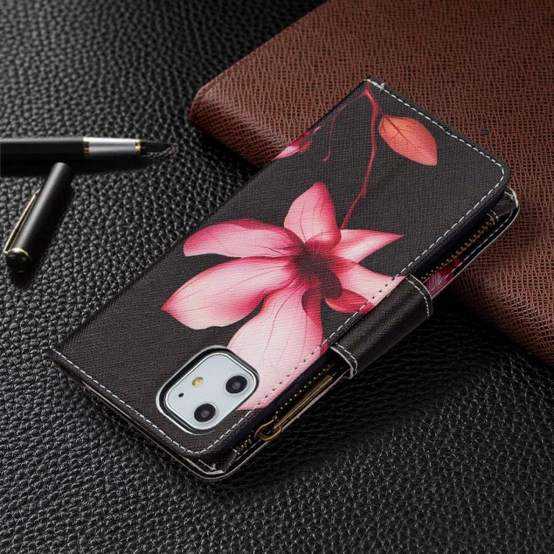 Housse iPhone 11 Poche Zippée Fleur