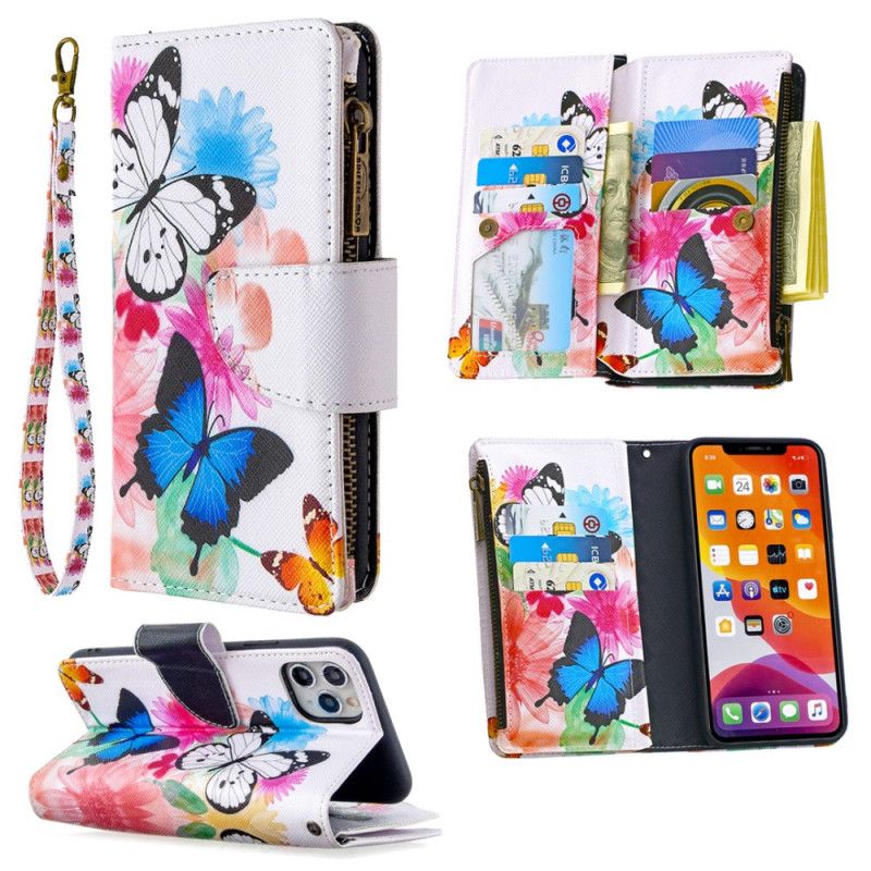 Housse iPhone 11 Pro Max Poche Zippée Papillons