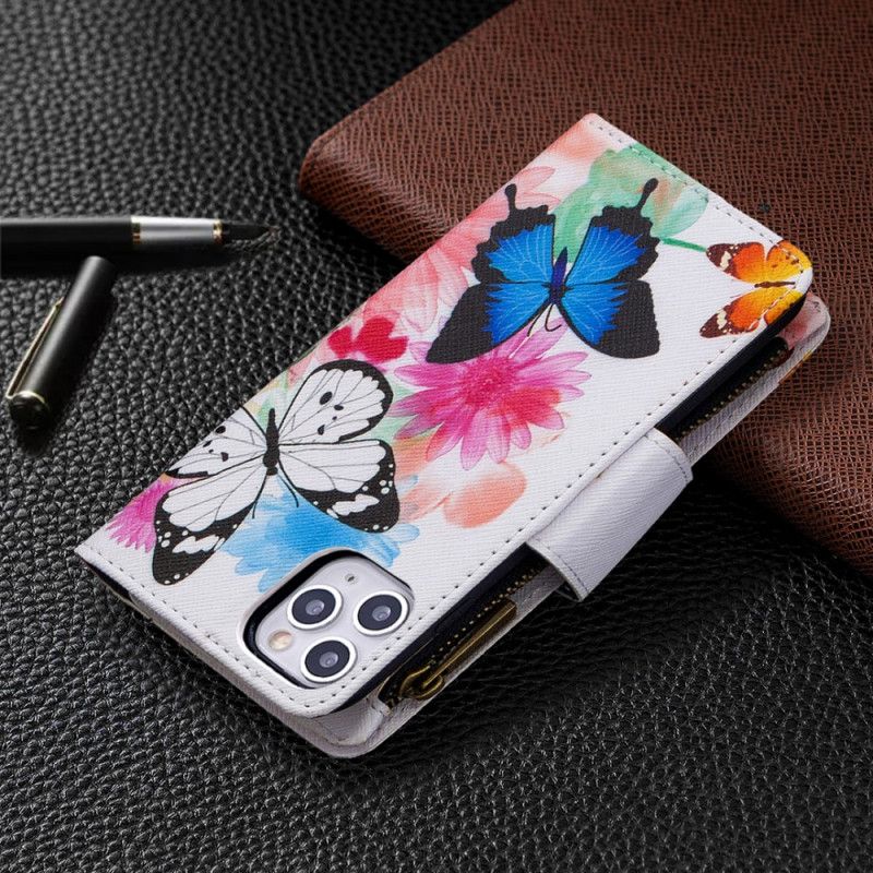 Housse iPhone 11 Pro Max Poche Zippée Papillons